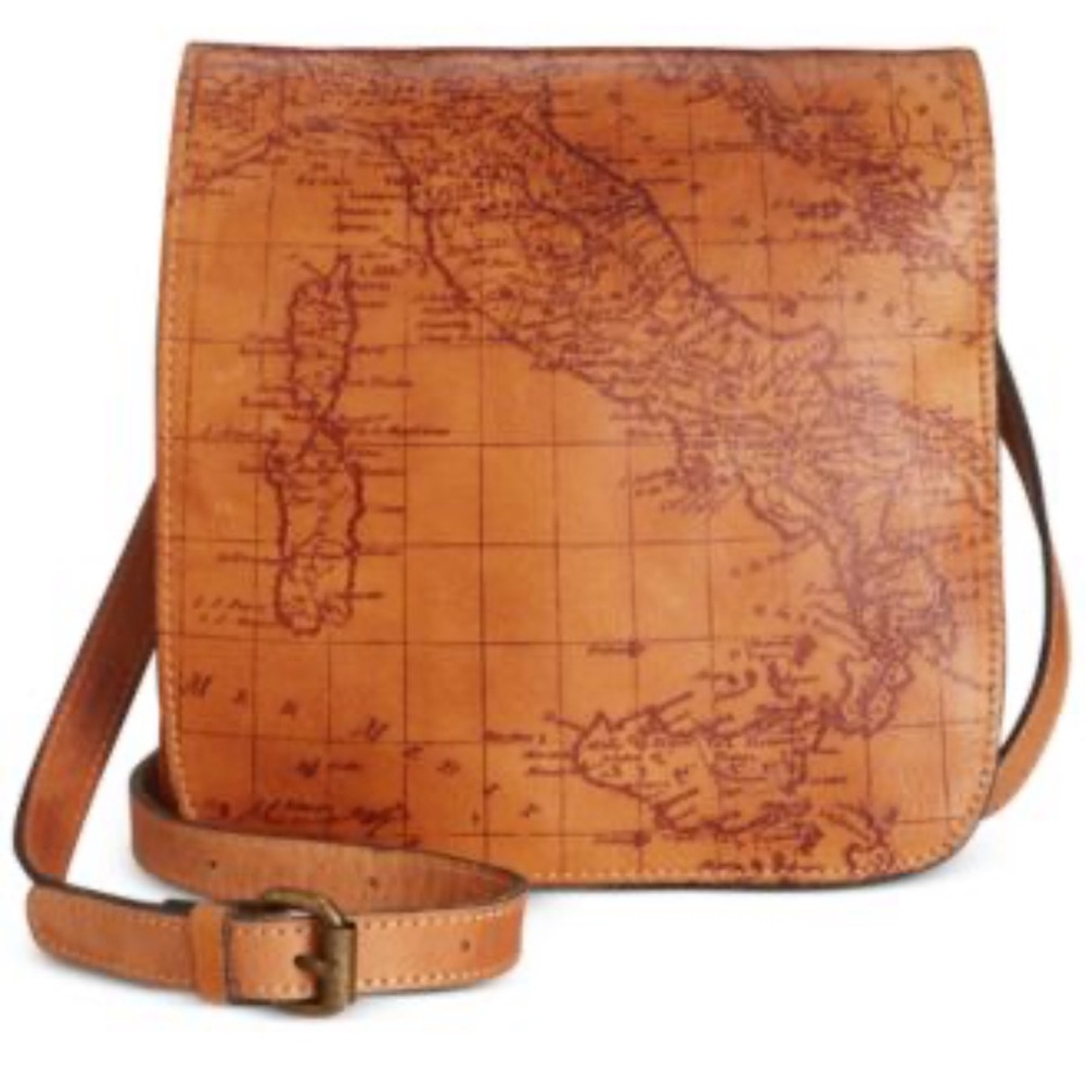 New! Patricia Nash Granada Map Print Leather Crossbody Bag
